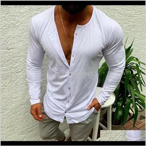 T-shirts pour hommes Vêtements Hommes Mode décontractée Slim Fit Bouton Col en V Manches longues Muscle Basic Tee Couleur unie T-Shirts Tops Drop 209B
