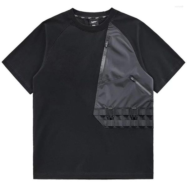 T-shirts pour hommes ARENS Hommes Techwear Chemise Poche Gilet Patchwork Outillage Surdimensionné Hip Hop T-shirts Streetwear Harajuku Coton Noir Top Tee