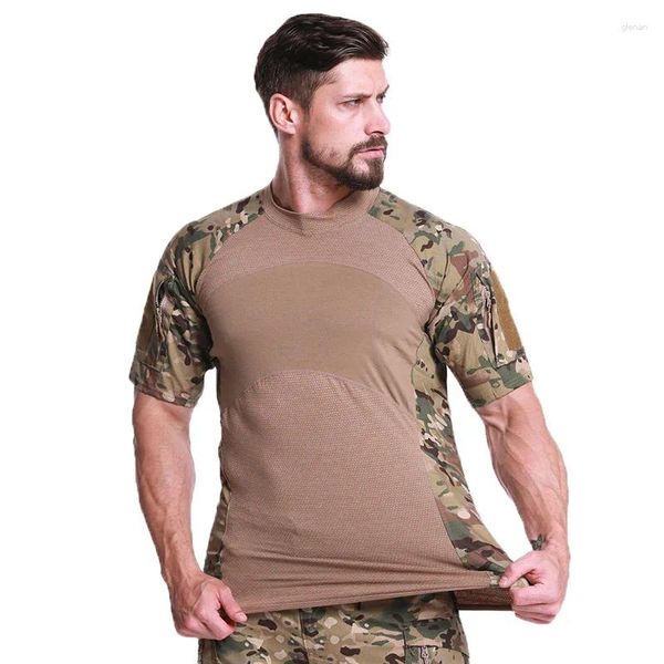 Camisetas para hombre, camisa táctica de camuflaje del ejército, camiseta de algodón con retales de verano, camisetas de manga corta, ropa militar