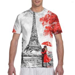T-shirts pour hommes arrivent paysage France tour Eiffel noir blanc et rouge Couple T-shirt hommes T-shirt Harajuku chemise hauts d'été