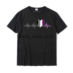 T-shirts masculins Asexual Pride Flag Heart Beat Heartbeat Hoodie Cute Ace Camisas Hombre T-shirts Tops Tees Classic Cotton Cool Party Mens H240408