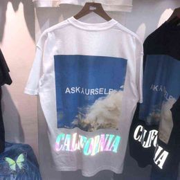T-shirts voor mannen vragen witte Kaus Wanita Pria Reflektif Warna-Warni Gambar Cetak Reflektif California Sky Blue Askyurself T220909