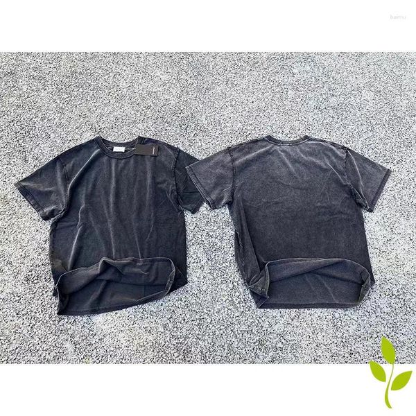 Camisetas para hombre Askyurself Color sólido reverso hacer camisetas viejas lavar agua negro personalidad moda camisetas de manga corta hombres mujeres