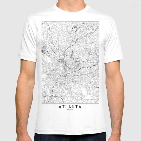 T-shirts pour hommes Atlanta White Map Shirt City Design moderne simple Ligne abstraite minimale