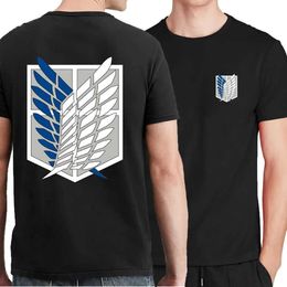 Les t-shirts masculins attaquent des t-shirts titan ailes de froms courts slve ackerman mikasa eren jaeger hommes coton tops sume oversize o-cou t y240420