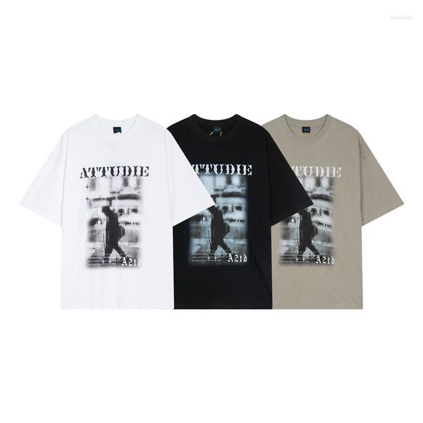 T-shirts pour hommes Attudie 280g Double Yarn Film Illustration Color Painting T-Shirt