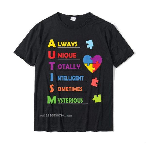 Camisetas para hombre, acrónimo de concienciación sobre el autismo y pieza de rompecabezas, camiseta de algodón impresa en cupones para fiesta