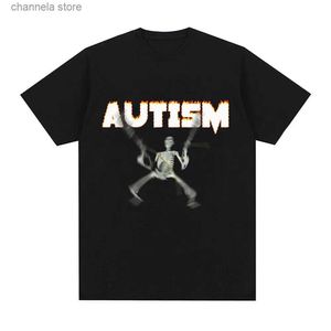 T-shirts voor heren Autisme Skelet Meme T-shirt Humor Grappige schedel Mannen Dames Mode Hip Hop T-shirt Casual Katoen Oversized T-shirts met korte mouwen T240227