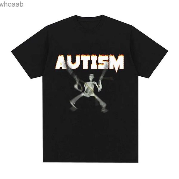 T-shirts hommes Autisme Skeleton Meme T-shirt Humour Funny Skull Hommes Femmes Mode Hip Hop T-shirt Casual Coton Manches courtes T-shirts surdimensionnés 240130