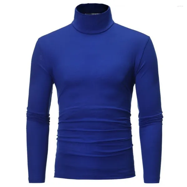 T-shirts pour hommes automne et hiver décontracté base coupe ajustée col haut à manches longues haut pull T-shirt vêtements extensibles