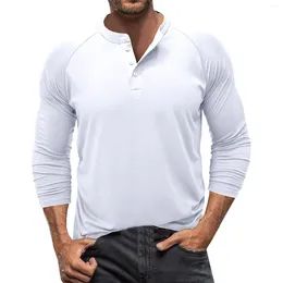 T-shirts pour hommes Automne et hiver Henley Chemise à manches longues Casual Bouton léger Coton Basic Raglan Veste en daim Hommes