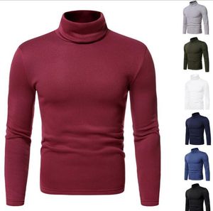 T-shirts pour hommes Automne et hiver T-shirt à manches longues à col haut pour hommes et chemise à fond de couleur unie en velours pour hommes