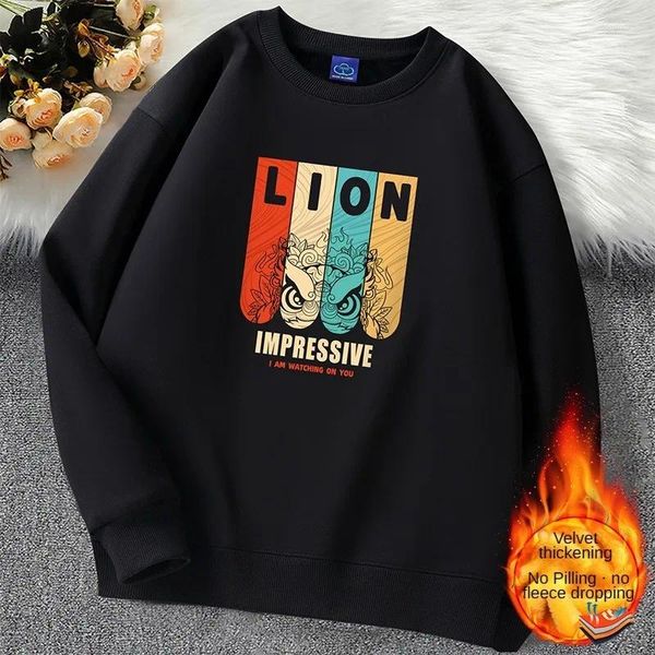 T-shirts pour hommes automne et hiver col rond manches longues homme décontracté Anime manches t-shirts Simple Lion imprimé t-shirts hauts drôles