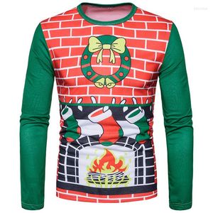 Camisetas de hombre Otoño e invierno Estilo de venta Moda Calcetines de chimenea 3D Impresión digital de Navidad Camiseta de manga larga de gran tamaño Ct