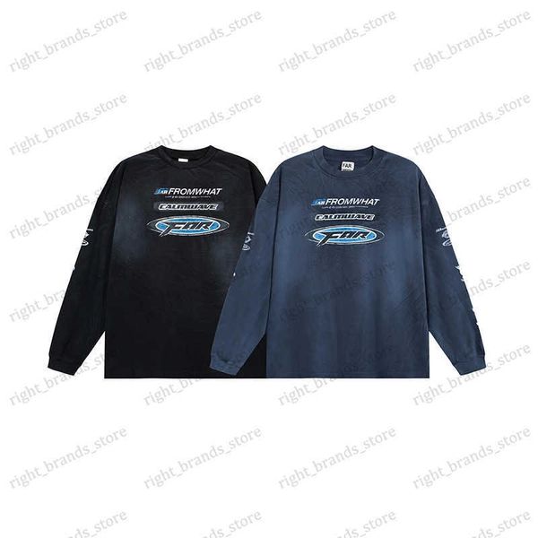 Camisetas para hombres Otoño FAR.ARCHIVE Cuello redondo Camiseta de gran tamaño Hacer lemas antiguos Impresión de letras Camiseta de manga larga Gris Azul Negro T240122