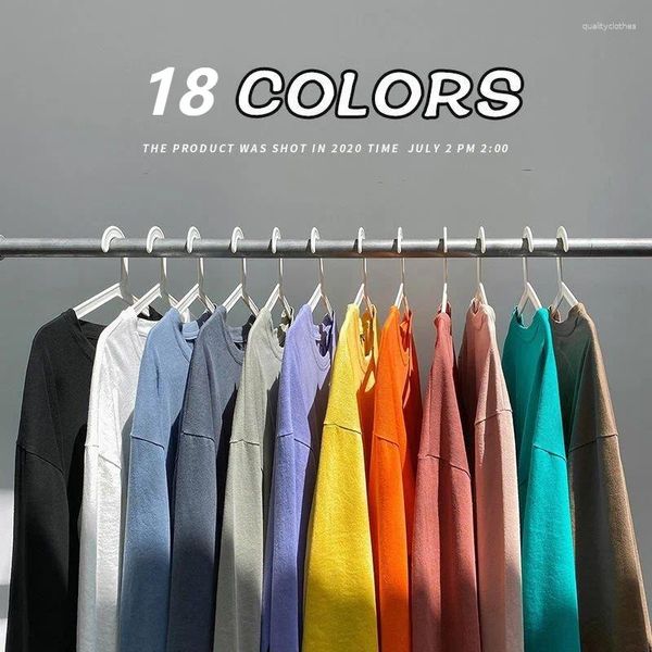 Camisetas para hombres Camiseta de manga larga de otoño Corea suelta camisa de fondo de fondo unisex sólido o-cuello y2k blusa