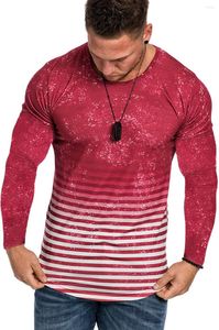 Camisetas para hombres Otoño Camiseta de manga larga para hombres Impresión digital 3D Degradado Casual Tira de algodón Top