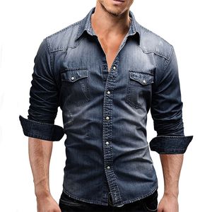 Camisetas para hombres Otoño Hombres Denim Camiseta para hombre Manga larga Algodón suave Slim Jeans Camisetas Hombre Cowboy Tops Tees XXXL 220905