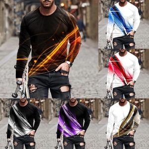 T-shirts voor heren Herfst heren lange mouw casual 3D-print T-shirt ronde hals slim fit spierblouse activewear tops tee mannelijk warm