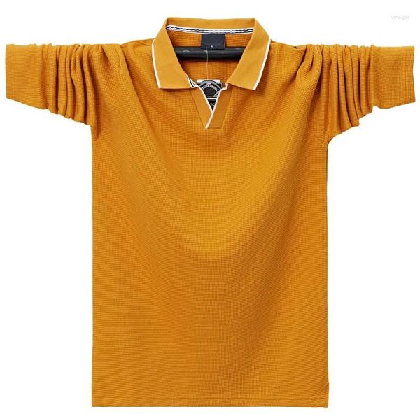 Camisetas para hombre, camiseta de manga larga de talla grande de otoño, camiseta informal con cuello vuelto, Polo holgado liso a la moda para hombre gordo, 130kg 6xl