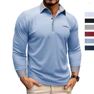 T-shirts voor heren Herfstpolo T-shirt met lange mouwen en zak Casual zakelijk Button-up Fashion Shirt Kleding Europees