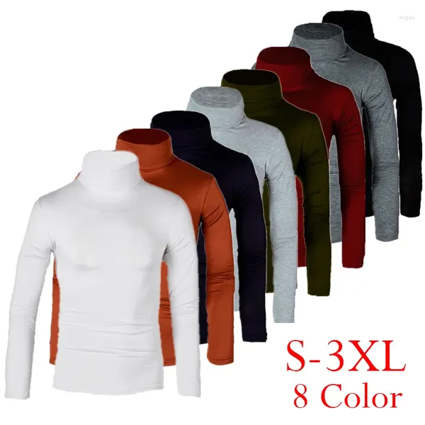 T-shirts pour hommes Automne Thermique À Manches Longues T-shirt Col Roulé Pour Hommes Couleur Solide Slim Élastique Mince Pull Tricot Pull Top