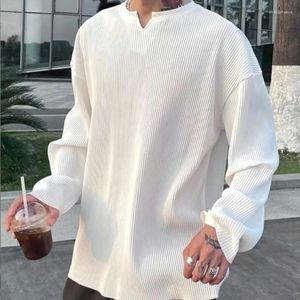 T-shirt à manches longues et col en v pour homme, ample, grande taille, sweat à capuche, séchage rapide, vêtements à rayures Super élastiques, automne