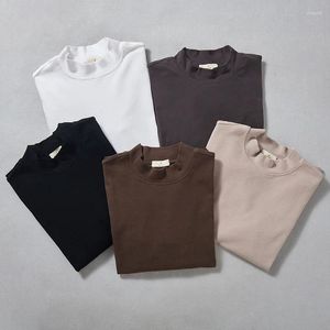 T-shirts pour hommes automne hiver coton lourd demi-col haut T-shirt couleur unie chaud doux sommets mode simple pulls