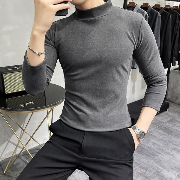 Hommes T-shirts Automne Hiver Polaire Chemise Pour Hommes Asiatique Taille Demi Col Roulé À Manches Longues Slim Fit Hommes Basique T-Shirts Camisetas Hombre M-3XL