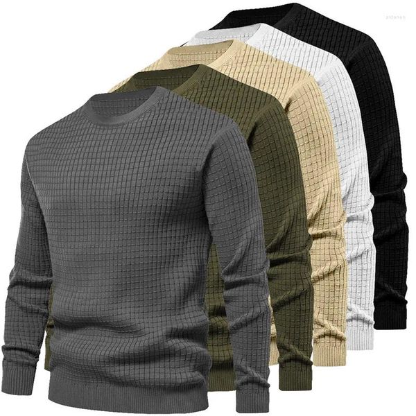 Camisetas para hombre Otoño Invierno de alta calidad camisa de manga larga con cuello redondo moda Casual deportes malla punto básico para hombres