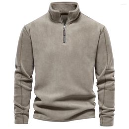 T-shirts pour hommes automne hiver chaud polo laine d'agneau sweat-shirt col debout demi-fermeture éclair à manches longues mode polyvalent hommes t-shirts hauts