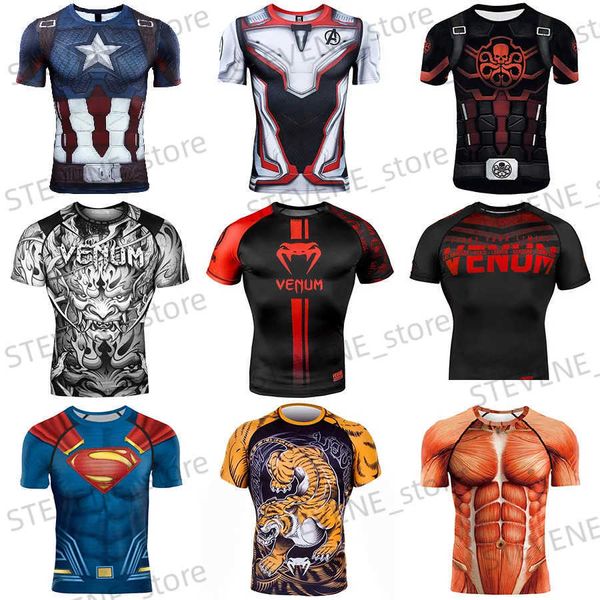 T-shirts pour hommes Avengers 4 Captain America Impression 3D Costume de combat à l'échelle de poisson T-shirt Collants de fitness à manches courtes pour hommes T231120