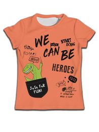 T-shirts masculins bébé t orange court t-shirt slve pour enfants vêtements boys dinosuar imprimement ts dessins animés filles chemises d'été usure t-cou top y240420