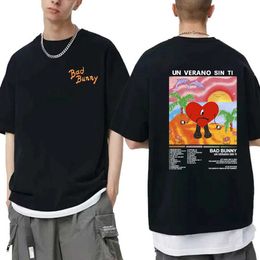 T-shirts masculins Bad Bunny Un Verano Sin ti Music Album Black Tshirt Men Shirt Femme T-shirts Cotton T-shirt Man Woman Ts Tops T240425