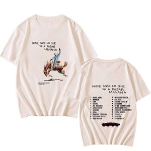 T-shirts masculins Bad Bunnys Nouvel album Nadie Sabe Lo Que Va Pasar Manana Tee Mens T-shirt Coton T-shirt à manches courtes surdimensionnées Q240514
