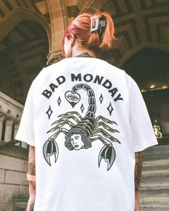 T-shirts voor heren Bad Monday T-shirt Menwomen kort shirt Wit losse donkere stijl100%katoen Bad Monday Tattoo Culture J240402