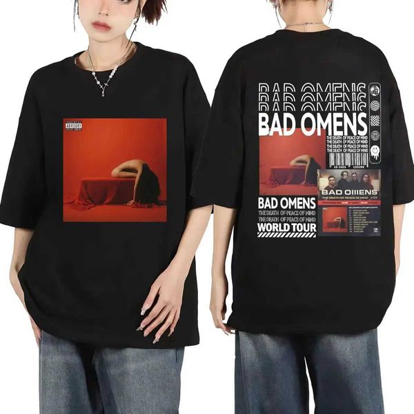 Camisetas masculinas Bad Omens Band Rock Band Álbum World Tour Camiseta gráfica Tendencia de la moda High Street Camiseta de algodón de algodón de verano J240426
