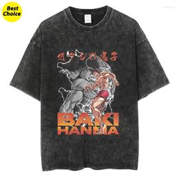 T-shirts pour hommes Baki Hanma Anime Manga T-shirts graphiques pour hommes femmes rétro coton lavé T-shirts hauts décontracté surdimensionné t-shirt Harajuku
