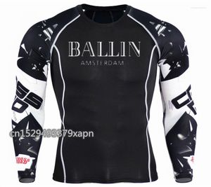 T-shirts pour hommes Ballin Amsterdam imprimé graphique hommes Fitness chemise à manches longues hommes peau serrée Compression thermique MMA entraînement