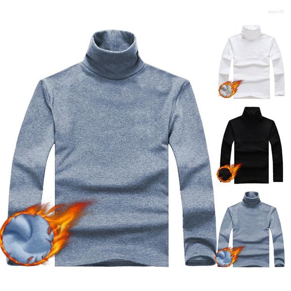 Camisetas para hombre, camisetas básicas de manga larga, cuello alto, camiseta térmica ajustada de invierno, ropa interior gruesa y cálida para hombre, jersey de lana