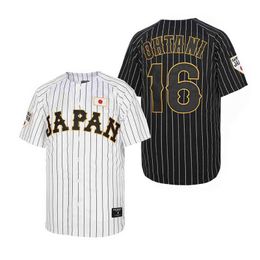 Heren t-shirts honkbal jersey Japan 16 ohtani jerseys naaien borduurwerk hoog quty goedkope sport buiten witte zwarte streep 2024 wereld nieuwe T240506