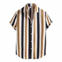 T-shirts pour hommes Basic All -Match Stripe Button Casual Mens Fashion Ethnic Retro Short Sleeve Printing Hawaiian Shirt Comdy