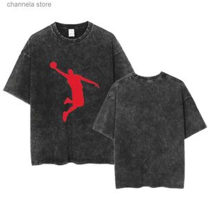 Camisetas para hombres Elemento de baloncesto Peso pesado 100% algodón lavado desgastado para hombre camiseta unisex High Street Tops Tees T240202
