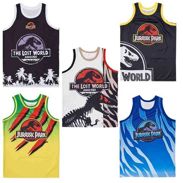 T-shirts pour hommes Jerseys de basket-ball The Lost World Jurassic Park Truck Jersey Couture de broderie à haute pierre Sports extérieurs jaunes bleu noir T240506