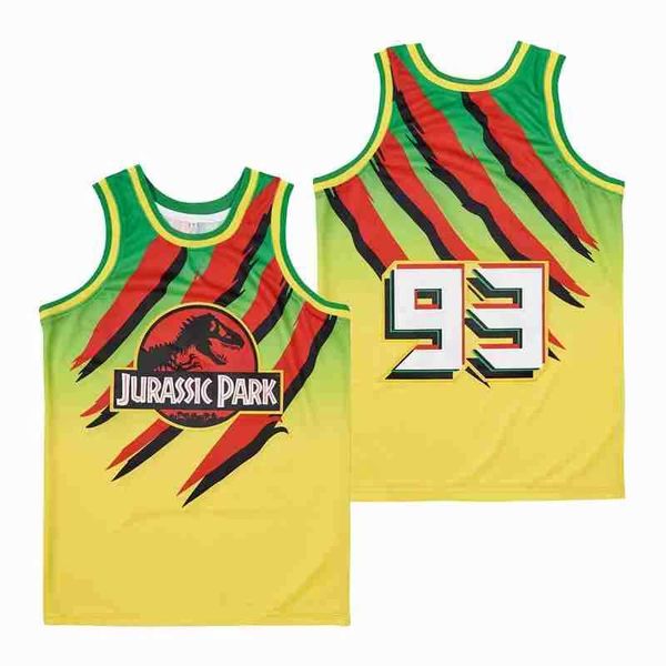 T-shirts masculins Basketball Jerseys The Lost World 93 Jurassic Park Truck Jersey Couture de broderie à haute pierre Sports extérieurs jaunes Nouveau 2023 T240506