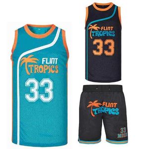 Heren T-shirts Basketbalset FLINT TROPICS JACKIE 33 MOON Naaien Borduren Hoge kwaliteit Buitensporten Strandshorts Zwart Wit Groen Nieuw J240221