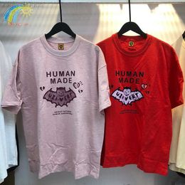 T-shirts voor heren Bat Patroon Human Made Short Sleeve Men Women 1 1 Letter Print Top T-stukken Roze Red Oversize T-shirts
