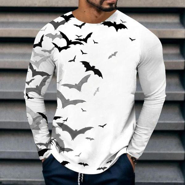 T-shirts pour hommes imprimé chauve-souris hommes à manches longues col rond Halloween t-shirts haut automne hiver graphique T-shirt vêtements