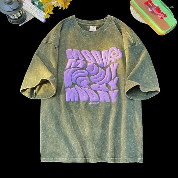 Camisetas de hombre Batik American Women T-shirts Wash Foaming Print Unisex Camisetas de manga corta Hip Hop Y2K Camiseta de verano para mujer