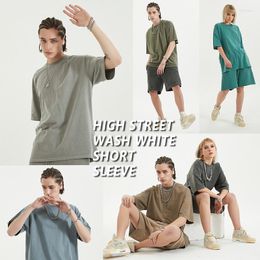 T-shirts pour hommes Be 2023 printemps et été lavage utilisé couleur unie T-shirt Hip Hop mode décontracté hommes à manches courtes